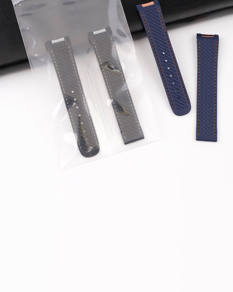 Omega Style Rubber Watch Strap Black Blue Deployant Seamaster Aqua Terra