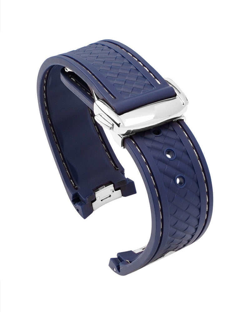 Omega Style Rubber Watch Strap Black Blue Deployant Seamaster Aqua Terra