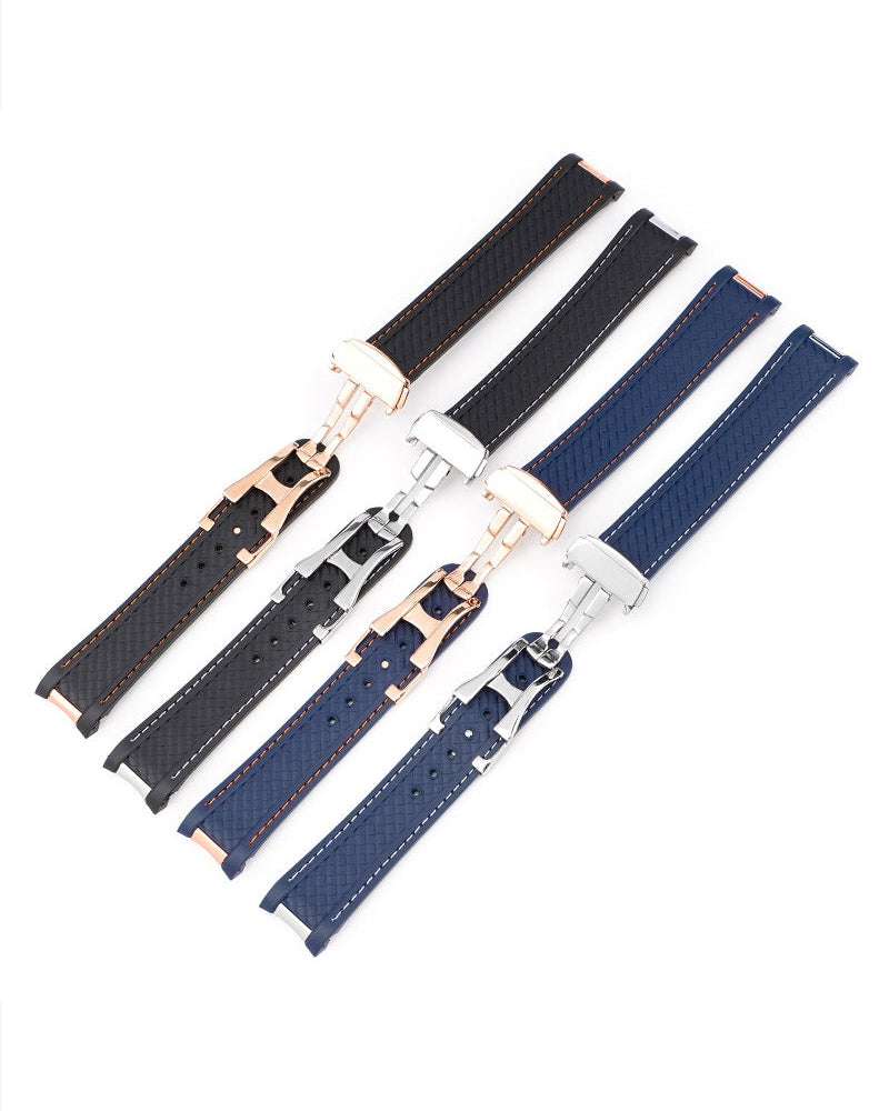 Omega Style Rubber Watch Strap Black Blue Deployant Seamaster Aqua Terra