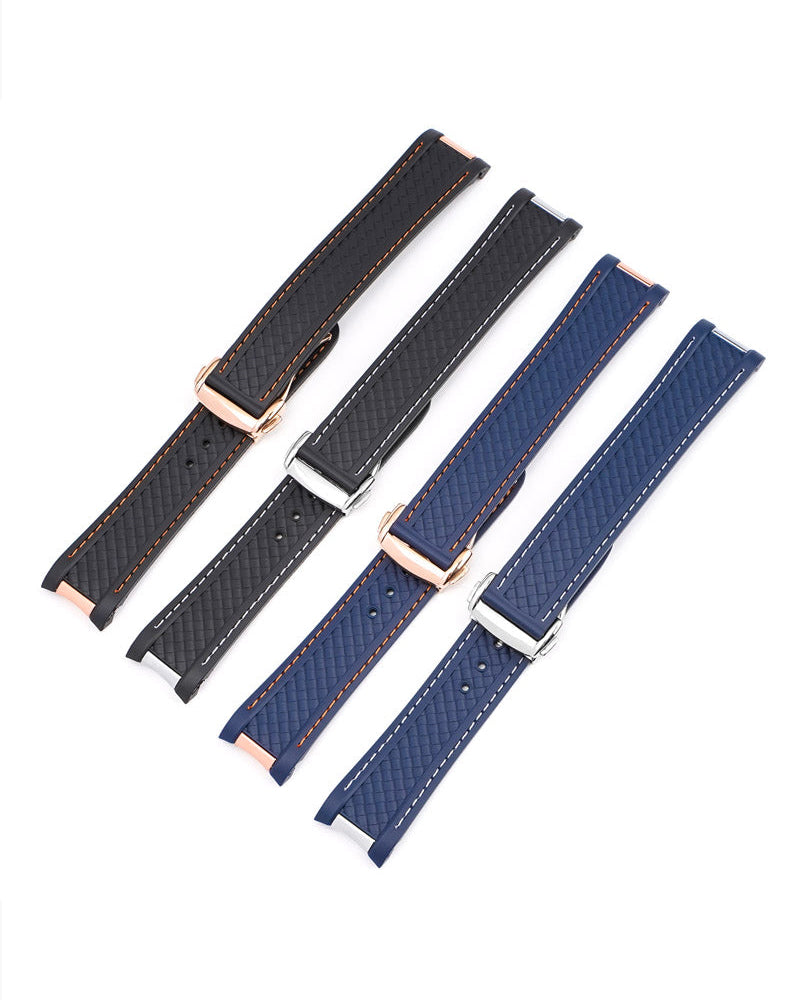 Omega Style Rubber Watch Strap Black Blue Deployant Seamaster Aqua Terra